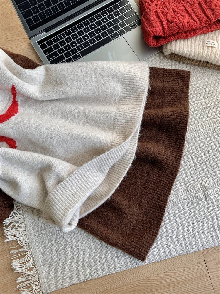 Sweet Knitted Sweater Women Oversized Bow Embroidery Pullover Korean Fashion Casual Jumper All-Match Autumn Winter High Street