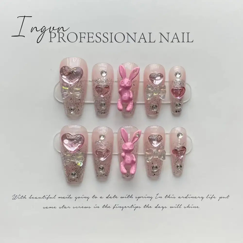 Bow Ice Translucent Sense Handmade Wearable Fake Nail Gradient AB Asymmetric Almond False Nails Trim Nail Shape Nail Decoration