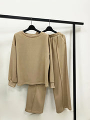 Trendy Solid Color Leisure Wear Set - Women's Clothing - Cozy Drop Shoulder Long Sleeve Sweatshirt and Loose Fit Sweatpants for Relaxed Style