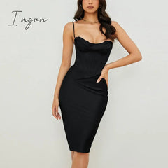 Ingvn - trends high quality Giyu Night Clubwear Party Satin White Dresses Women Summer Sexy Bodycon Midi Vestidos Spaghetti Strap Backless Corset Dress