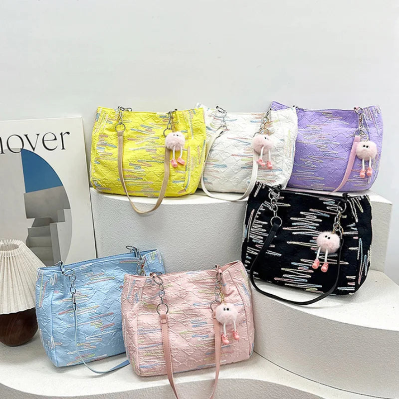 Ingvn  Fashion Forest Style Shoulder Bag Female Embroidery Retro Style Versatile Commuting Leisure Bag Large Capacity Canvas Tote Bag