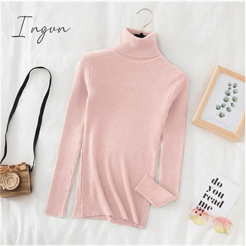 Ingvn - Women's Pullover Sweater Jumper Jumper Ribbed Knit Knitted Thin Solid Color Turtleneck Basic Casual Daily Winter Fall caramel Black One-Size