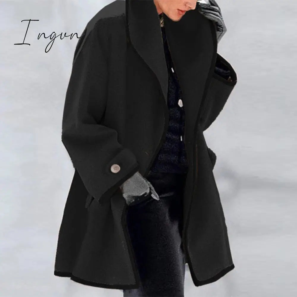 Ingvn - Fashion Trends Women Retro Single Button Solid Long Cardigan Jackets Autumn Long Sleeve Pocket Outwear Winter Hooded Blend Wool Coat Tops