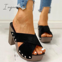 Ingvn - Crisscross Design Chunky Heeled Slippers