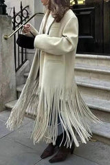 Ingvn - British Style Elegant Solid Tassel Turn-back Collar Outerwear