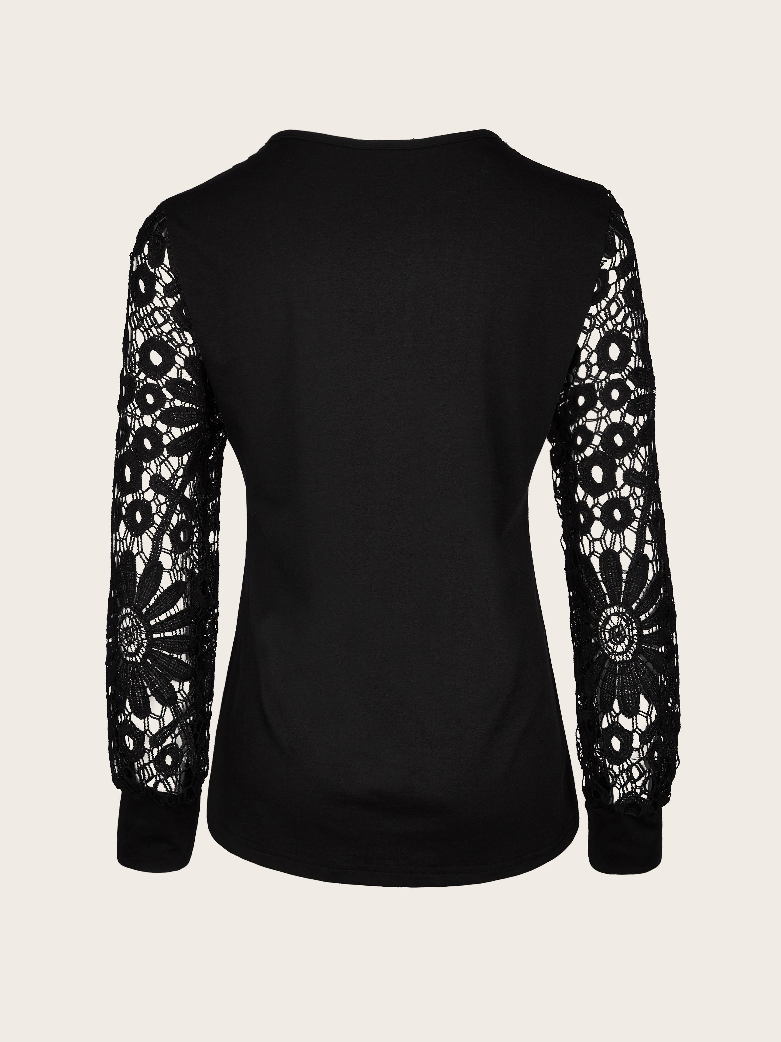 Vibrant Lace Accent Pleated Front Long Sleeve T-Shirt - Chic Button V Neck, Casual Everyday Wear, Soft Fabric, Flattering Fit, Women's Stylish Clothing for Daily Life