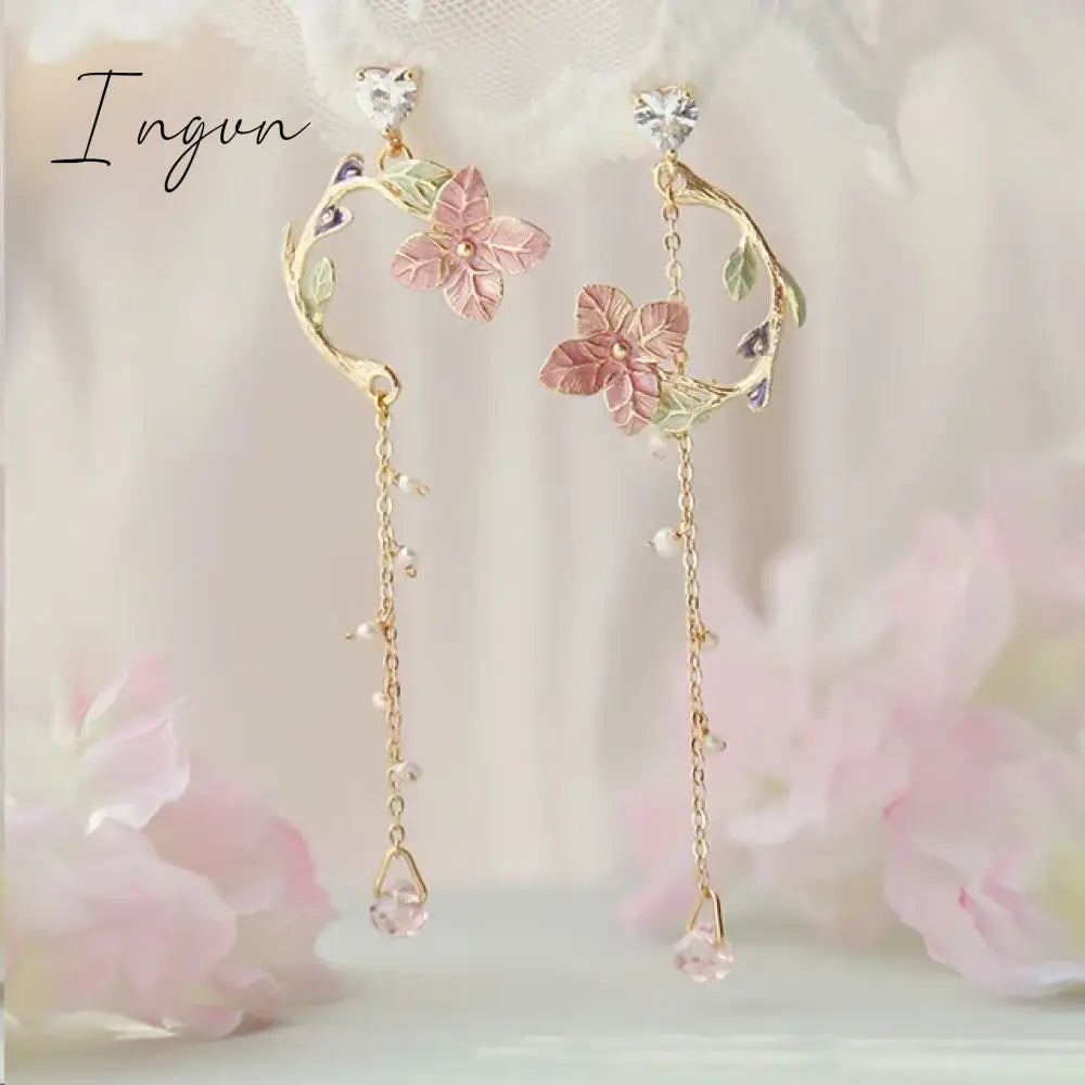 New Korean Flower Asymmetrical Dangle Earrings for Women Long Tassel Butterfly Imitation Pearl Cat Drop Earring Party Jewelry