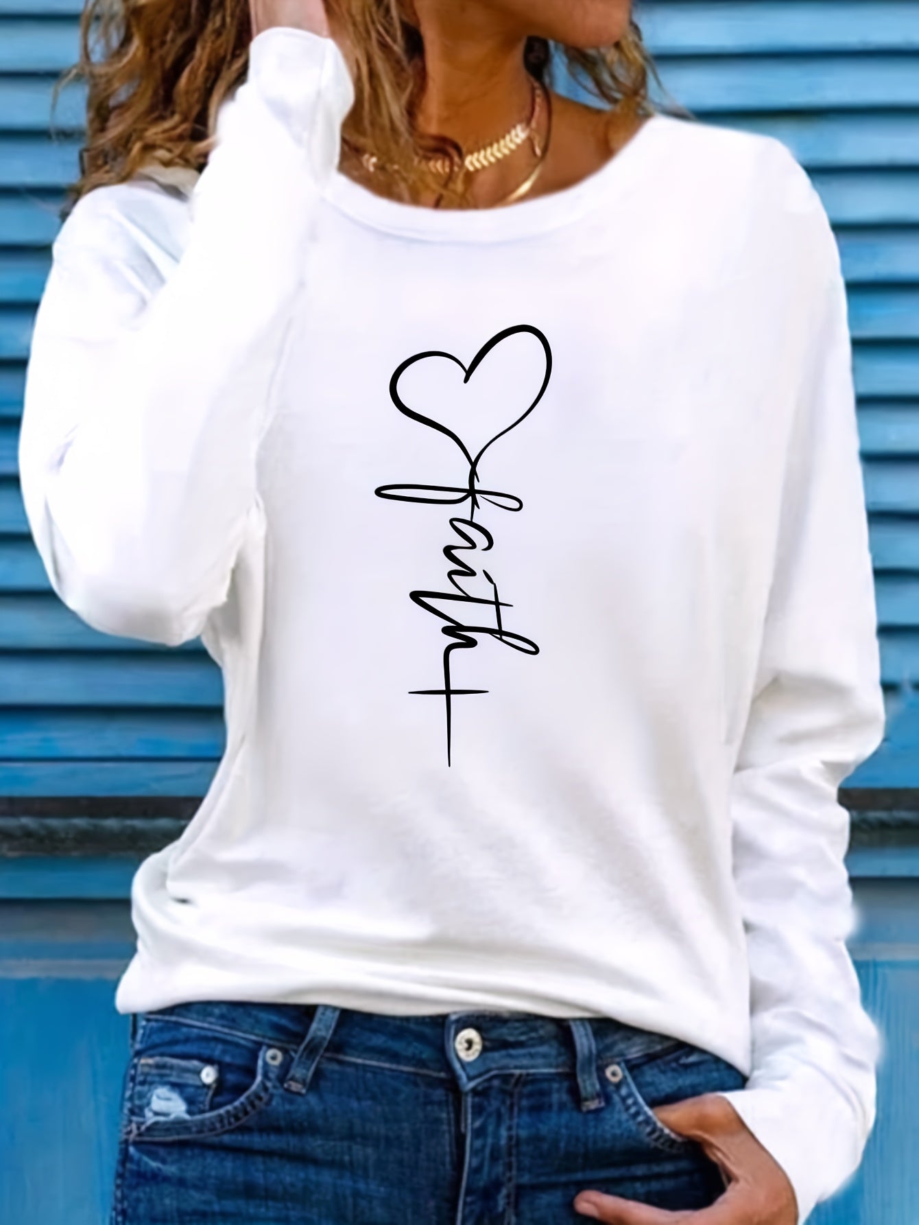 Faithful Favourite Crew Neck T-shirt - Women's Long Sleeve Casual Top for Spring & Fall - Soft, Comfortable, Relaxed Fit, Versatile Wardrobe Essential for Everyday Wear
