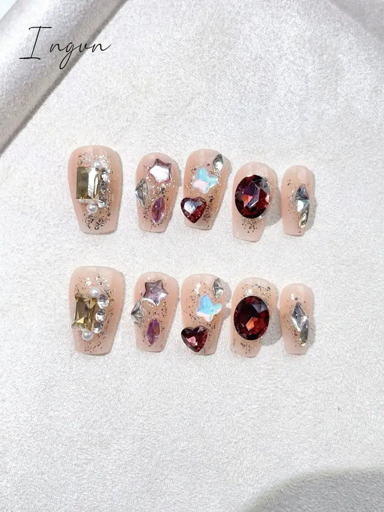 10Pcs Short Handmade Press on Nails Aurora Borealis Colours Ballet Wearable False Nails Decoration Full Cover Nail Tips Art