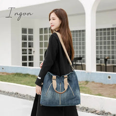 Ingvn - Women Large Capacity Tote Bag Quality Denim Handbag Luxury Ladies Shoulder Bag Light Blue bolso mujer 2024 Purse