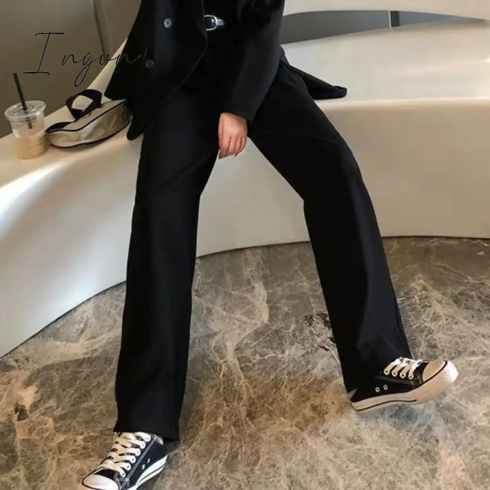 Ingvn - Pants Women Elegant Full Length Casual High Waist Trouser Office Temperament Autumn Pockets Korean Style All-match Female Cozy