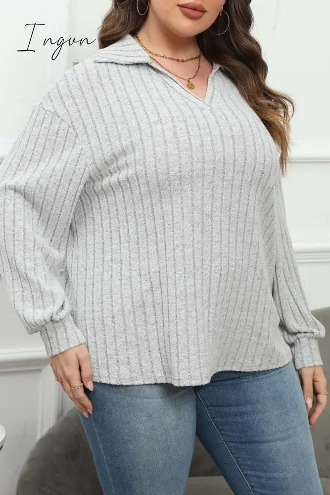 Ingvn - Casual Solid Basic V Neck Plus Size Tops