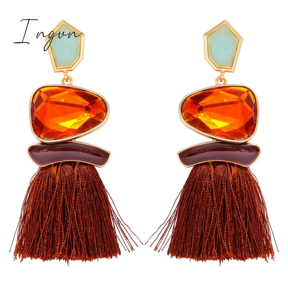 Ingvn - New Fringed Statement Drop Earrings Wedding Tassel Multicolored Hot Fashion STUD Earrings Jewelry Women 2023 Trend