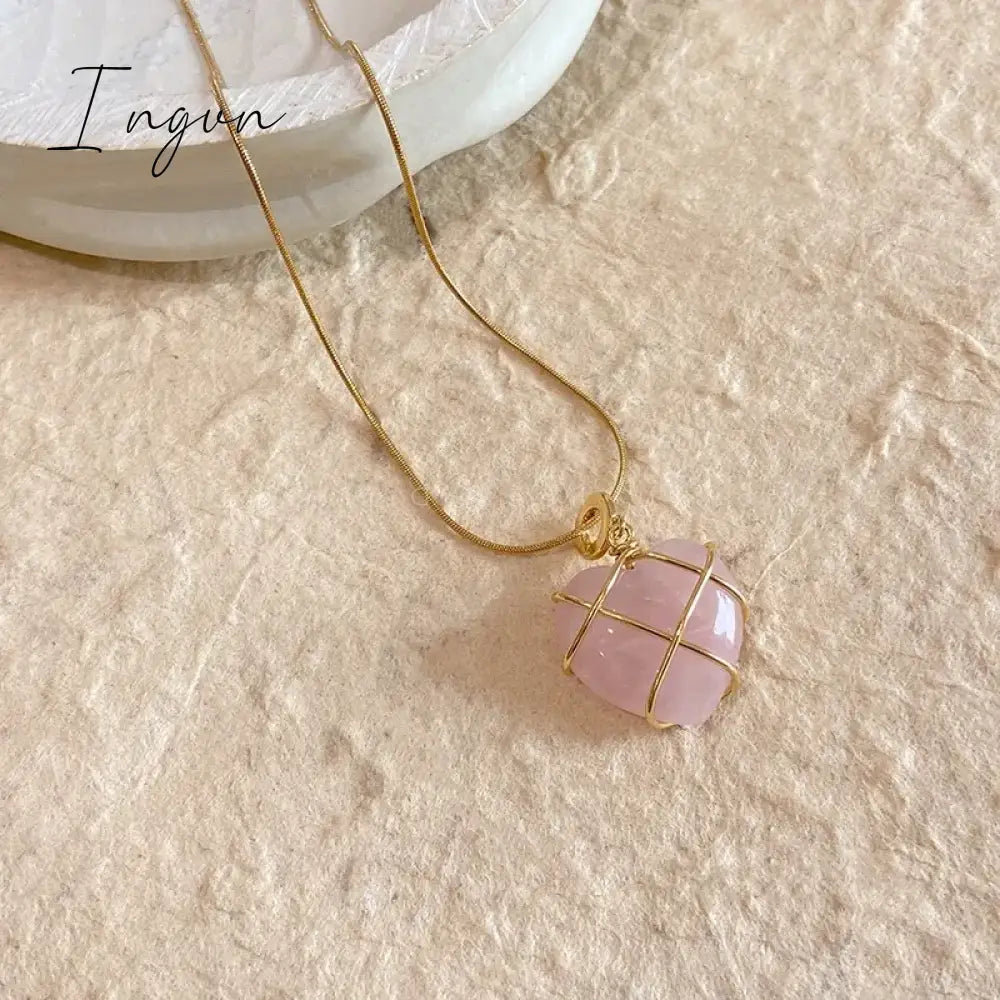 Fashion Opal Heart Necklace Crystal Castle Necklace For Woman Girls Rose Quartz Barbie Necklace Jewelry Accessories Gift
