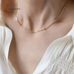 New Trendy Simple Golden Plated Bead Snake Chain Necklace for Women Exquisite Stainless Steel Chain Sweet Elegant Party Gifts