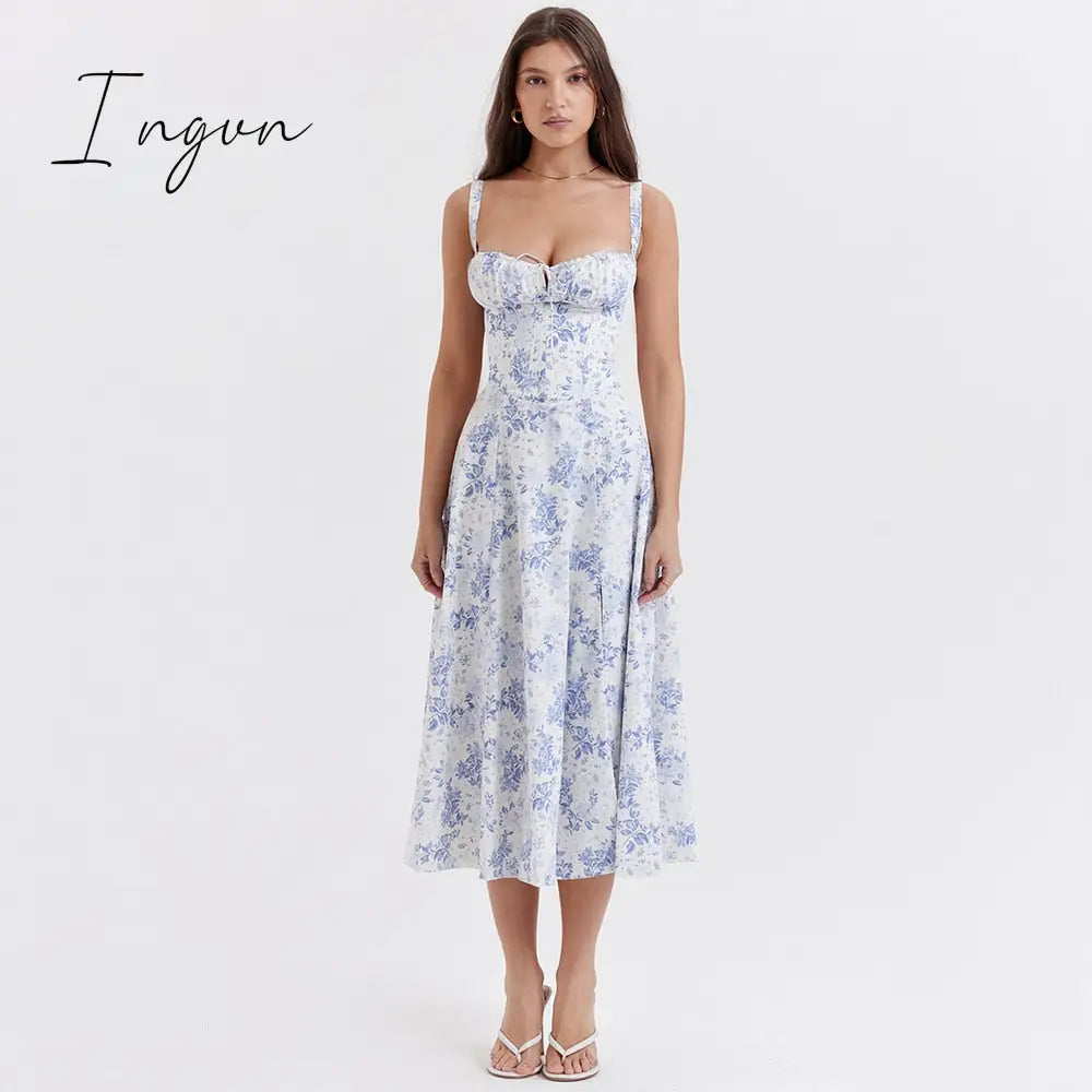 Ingvn - suninheart Elegant  A Line Midi Dress Sexy Spaghetti Strap Lace Up Red Holiday Party Dresses Split Summer Dresses Women 2023
