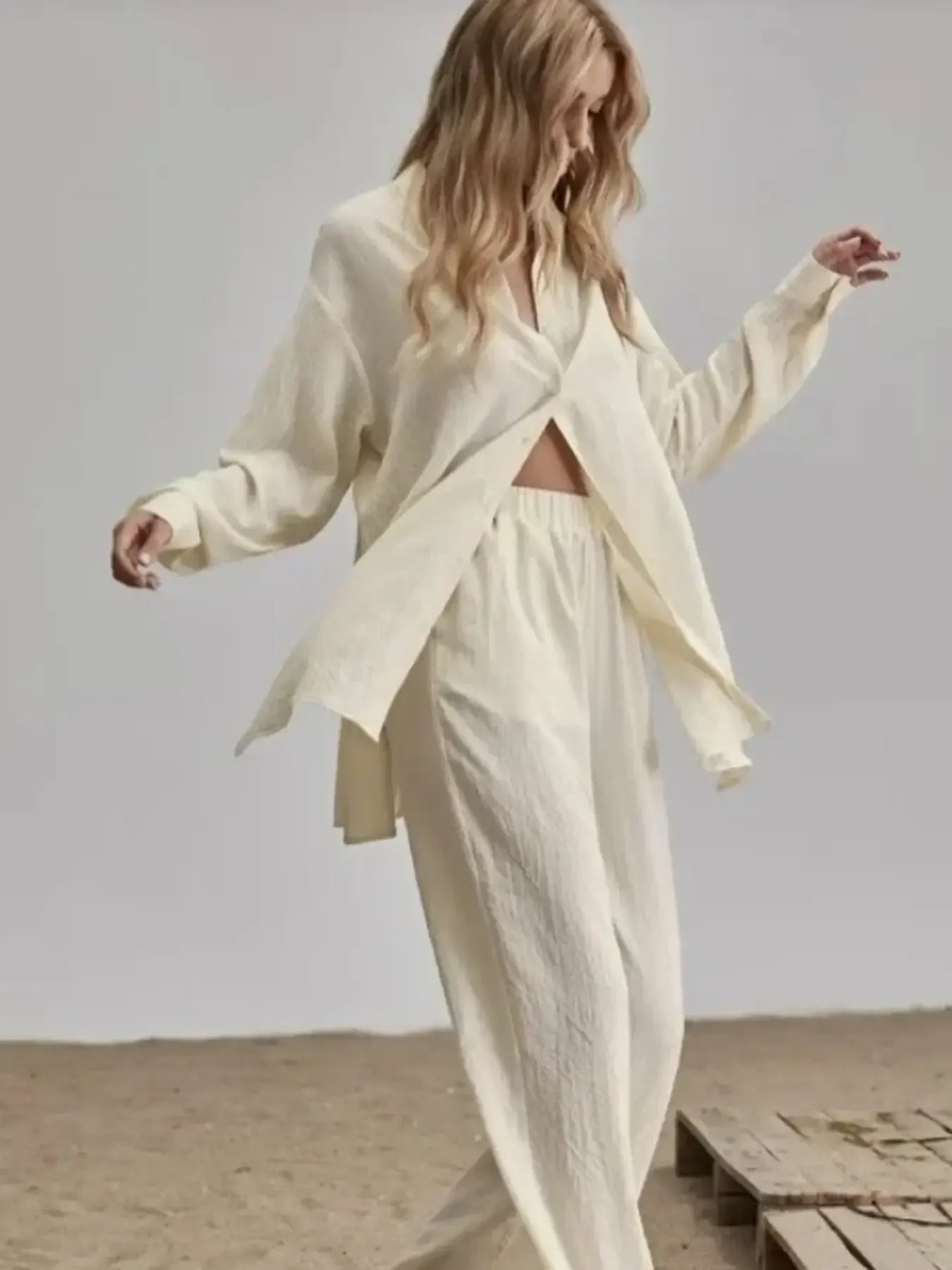 Button Up Long Sleeve Shirt and Pants Set