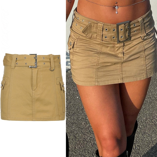 Women'S Jeans Skirt Y2K Belt Mini Denim Skirt Korean Low Waist Straight Short Skirt Summer Harajuku Sexy Vintage