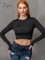 Ingvn - Round Neck Cropped Backless Tie Back Blouse