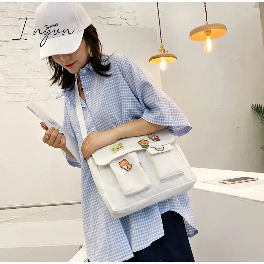 Ingvn - Women Simple Crossbody Bags Cute Casual Satchel Ladies Shoulder Bag Pouch Girls Canvas Cross School Bags Purse