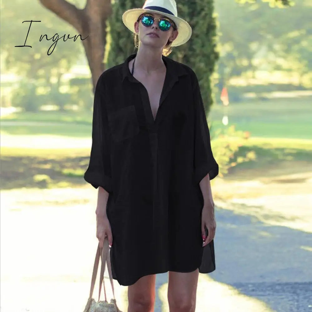 Ingvn - 2023 Woman Shirts Casual Spring Cotton White Shirt Blouse Women Long Sleeve Beach Kimono Ladies Shirt Streetwear Beach Cover Up