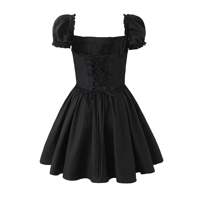 New Women Sexy Off Shoulder White Mini Dress Short Sleeve Low Waist Lace Up Back Sweet Summer Dresses Cotton Robe