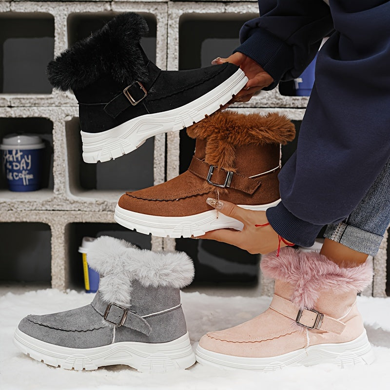 Cozy Winter Women's Snow Boots - Thick, Warm Plush Lining with Anti-Slip Sole, Round Toe Zipper Design, Fashionable Flat Heel