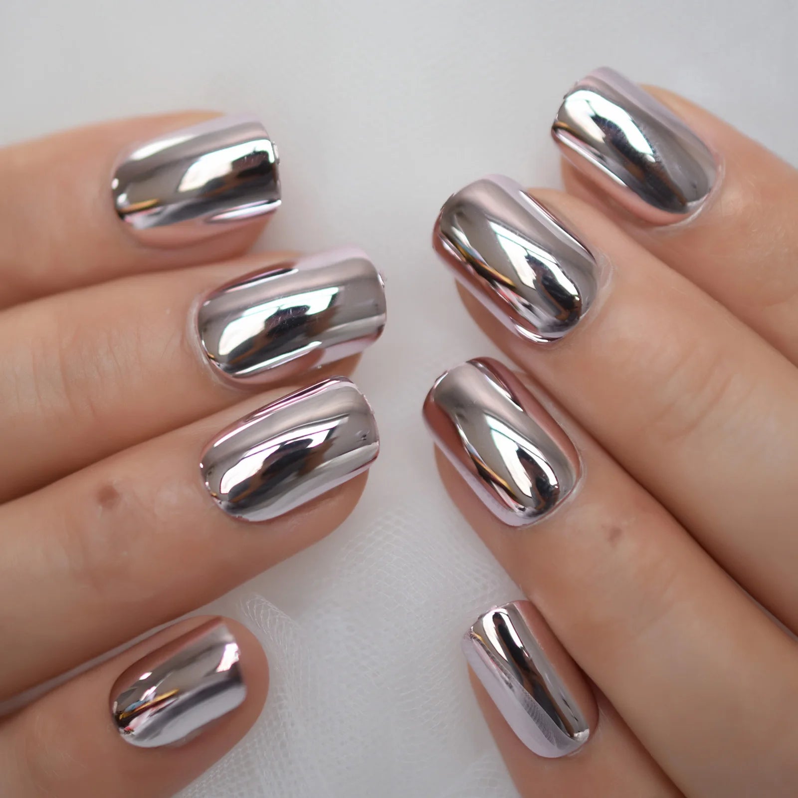 Silver Coffin Fake Nails Long Ballet Metallic False Nail Tips Solid Color Mirror Press On Nails Art Manicure At Home Salon Tools