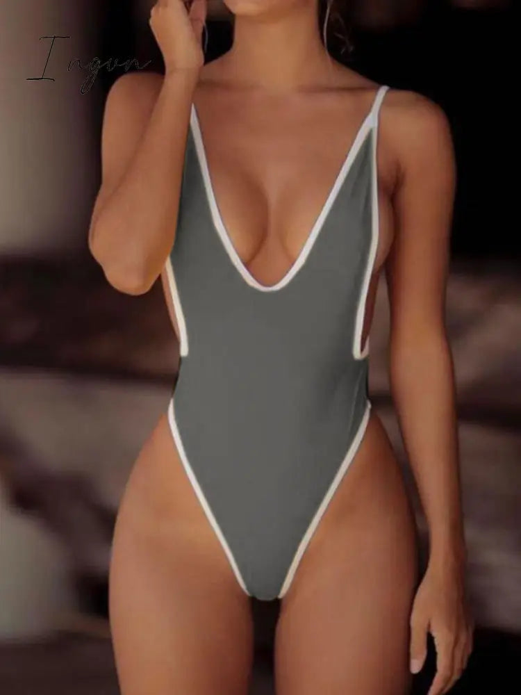 Ingvn - Women Sexy Solid Color One Piece Bikini Cross Backless Bodysuit Brazil Swimwear New Fashion Push Up Beachwear Bathing Suit