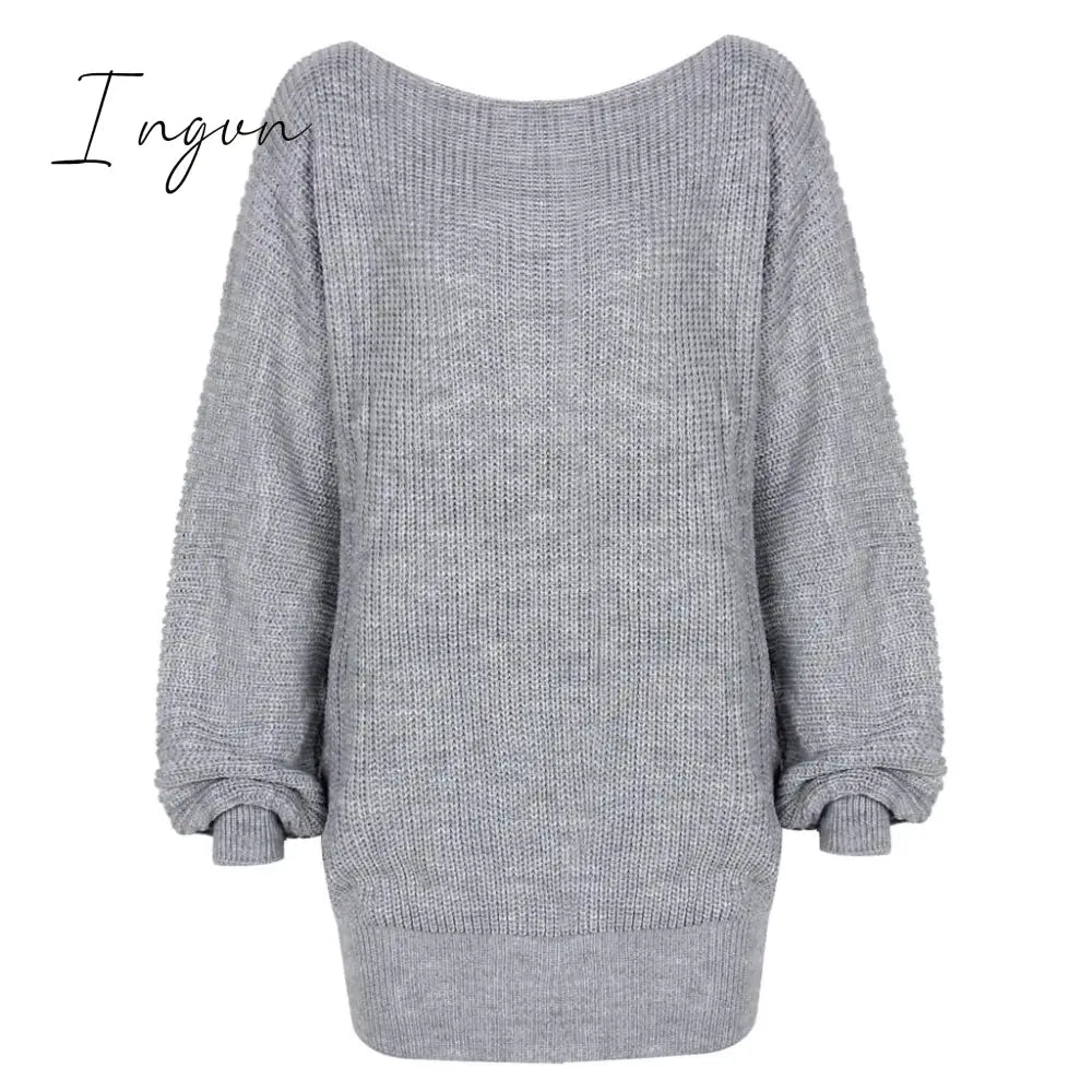 Ingvn - The hottest ladies casual off-shoulder lantern sleeve knitted sweater dress