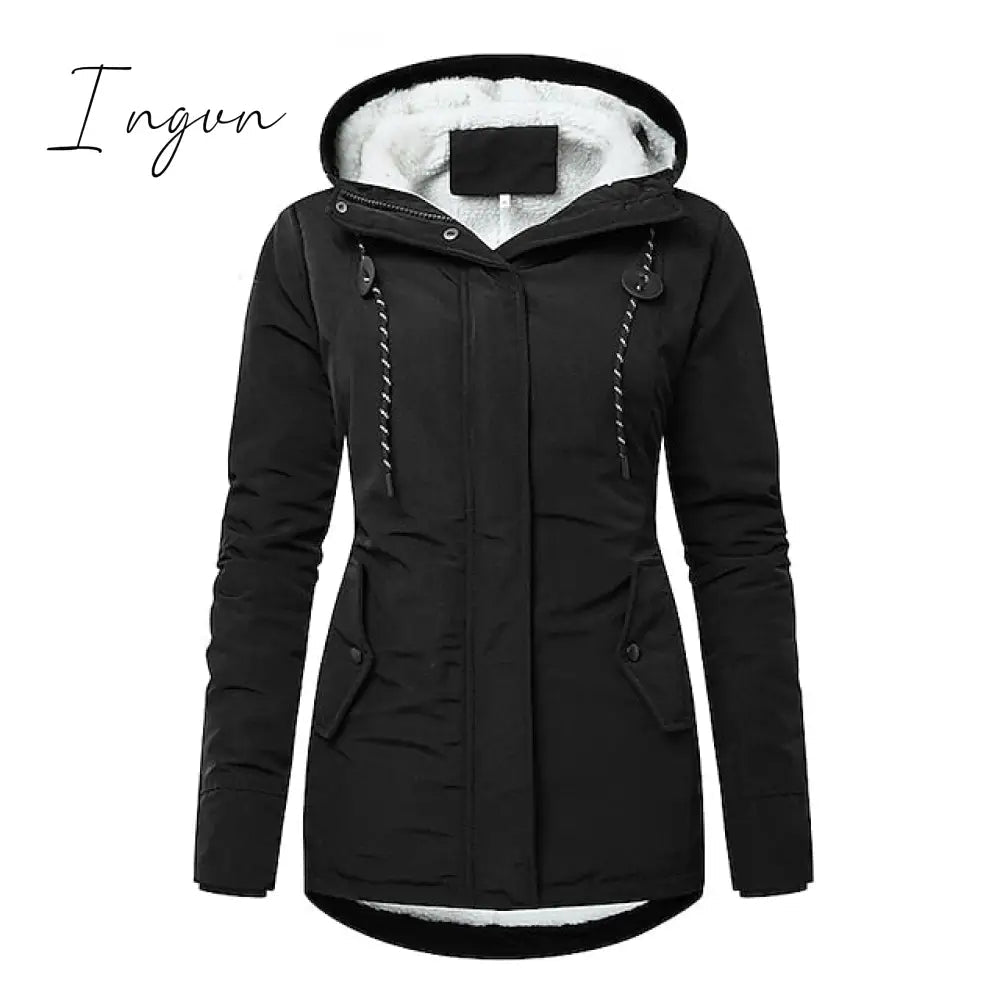 Ingvn - Women's Parka Street Fall Winter Long Coat Windproof Warm 3 in 1 Loose Casual Sports Jacket Long Sleeve Solid Color Zipper Purple Blushing Pink  Waterpoof  Daily Wear Down  Parkas  Lined