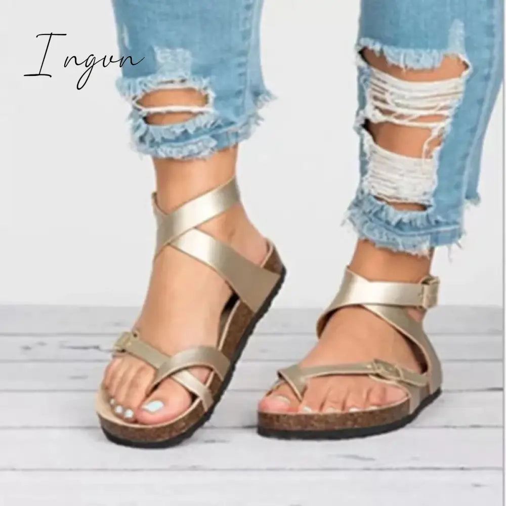 Ingvn - Women Sandals 2024 New Women Summer Sandals Plus Size 43 PU Leather Flat Sandals Female Flip Flop Casual Beach Shoes Ladies