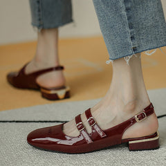 Women Sandals Summer Shoes Woman Flats Double Buckle Mary Janes Shoes Patent Leather Dress Shoes Back Strap Zapatos Mujer 9278N