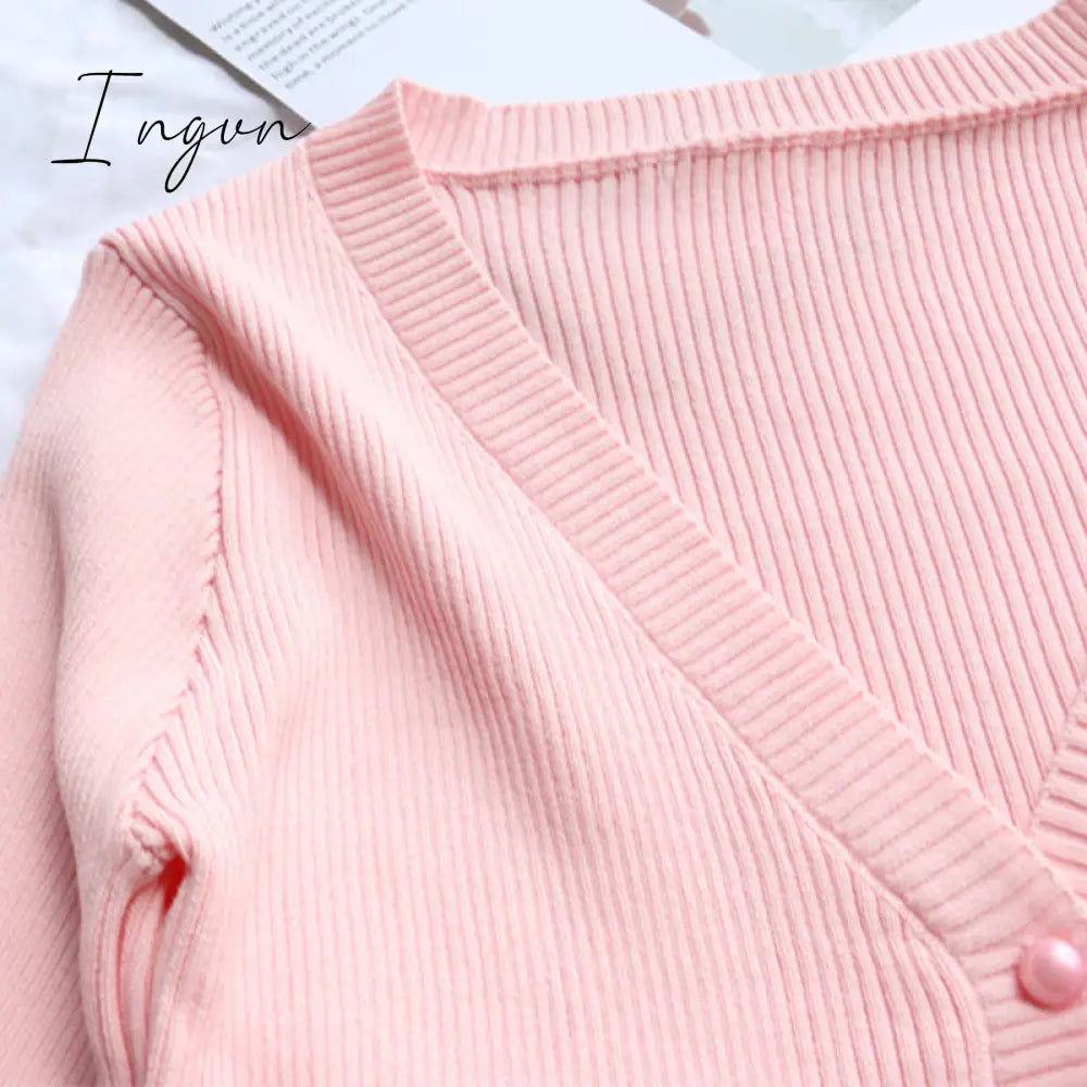 Ingvn - Kawaii Fairycore Pink Sweater Women Aesthetic Streetwear Long Sleeve Crop Tops Y2k E-girl Autumn Knittwear Outfit Femme
