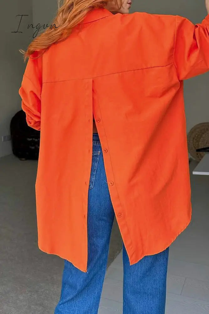 Ingvn - Street Solid Buttons Slit Turndown Collar Tops