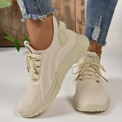 Women's Knitted Sports Shoes, Lightweight Lace Up Low Top Running & Tennis Sneakers, Breathable Gym Trainers for Holiday  Plus Size