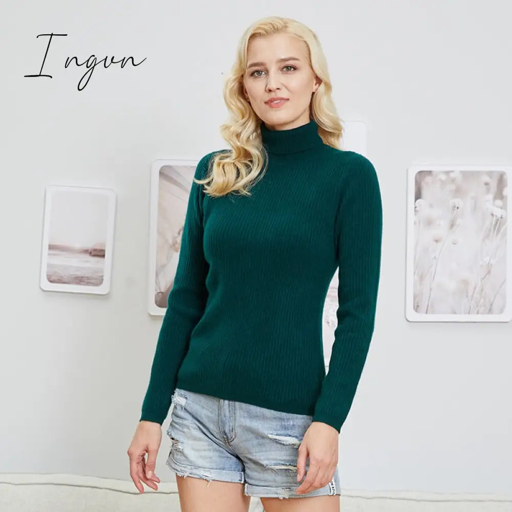 Ingvn - 100% Merino Wool Turtleneck Women Sweater Autumn Winter Warm Soft Jumper Women Knitted Pullover Femme Cashmere Sweater Knit