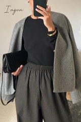 Ingvn - Casual Solid Buttons V Neck Outerwear