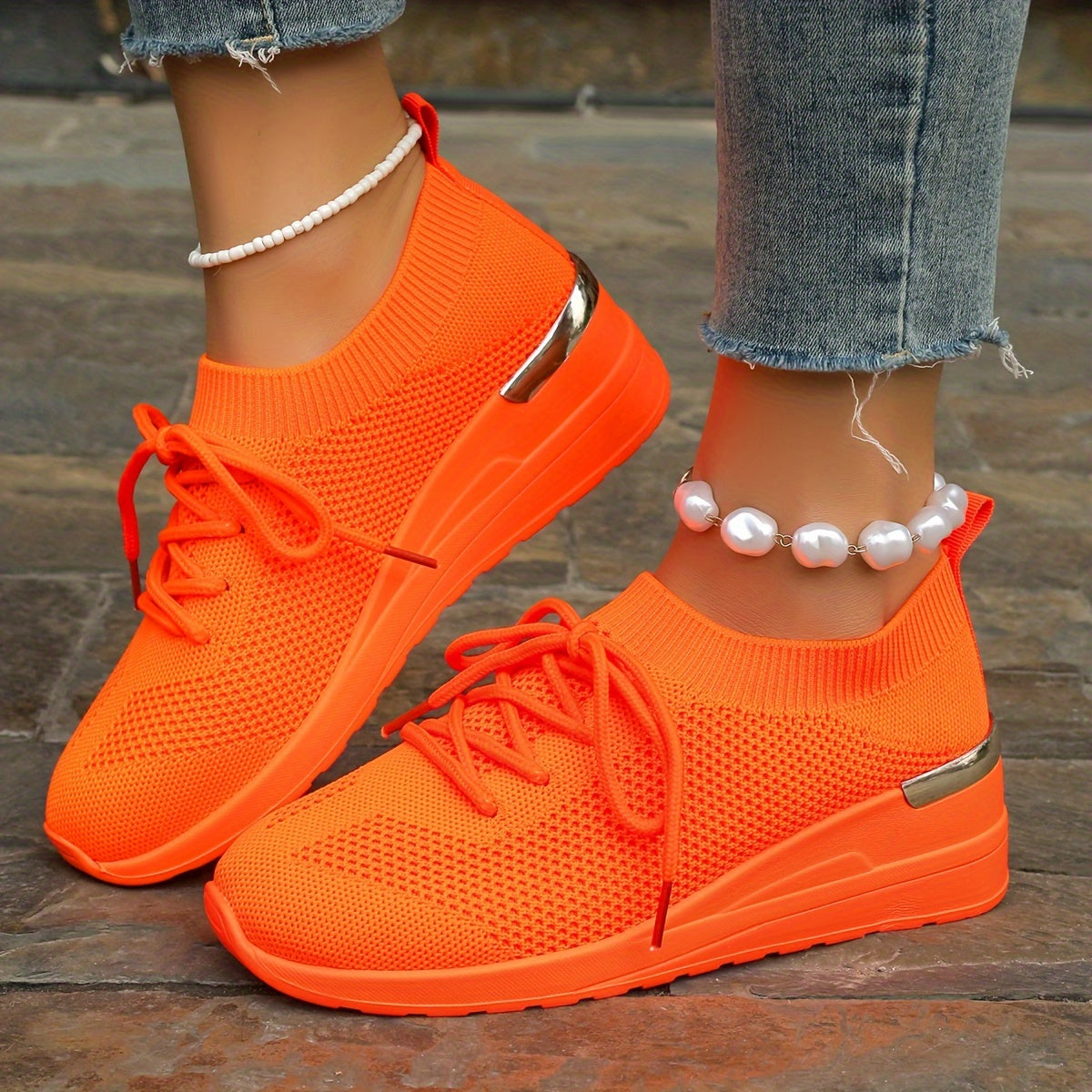 Womens Athletic Sneakers - Durable Non-Slip Sole, Breathable Fabric, Fashionable Lace-Up Design - Perfect for Daily Running & Outdoor Activities