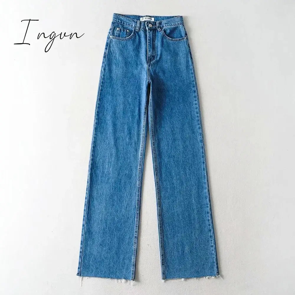 Ingvn - Spring Outfits Casual Fashion Straight Leg Women's Jeans Denim Bottom Harajuku Boyfriend Long High Waist Baggy Jeans Fall Pants