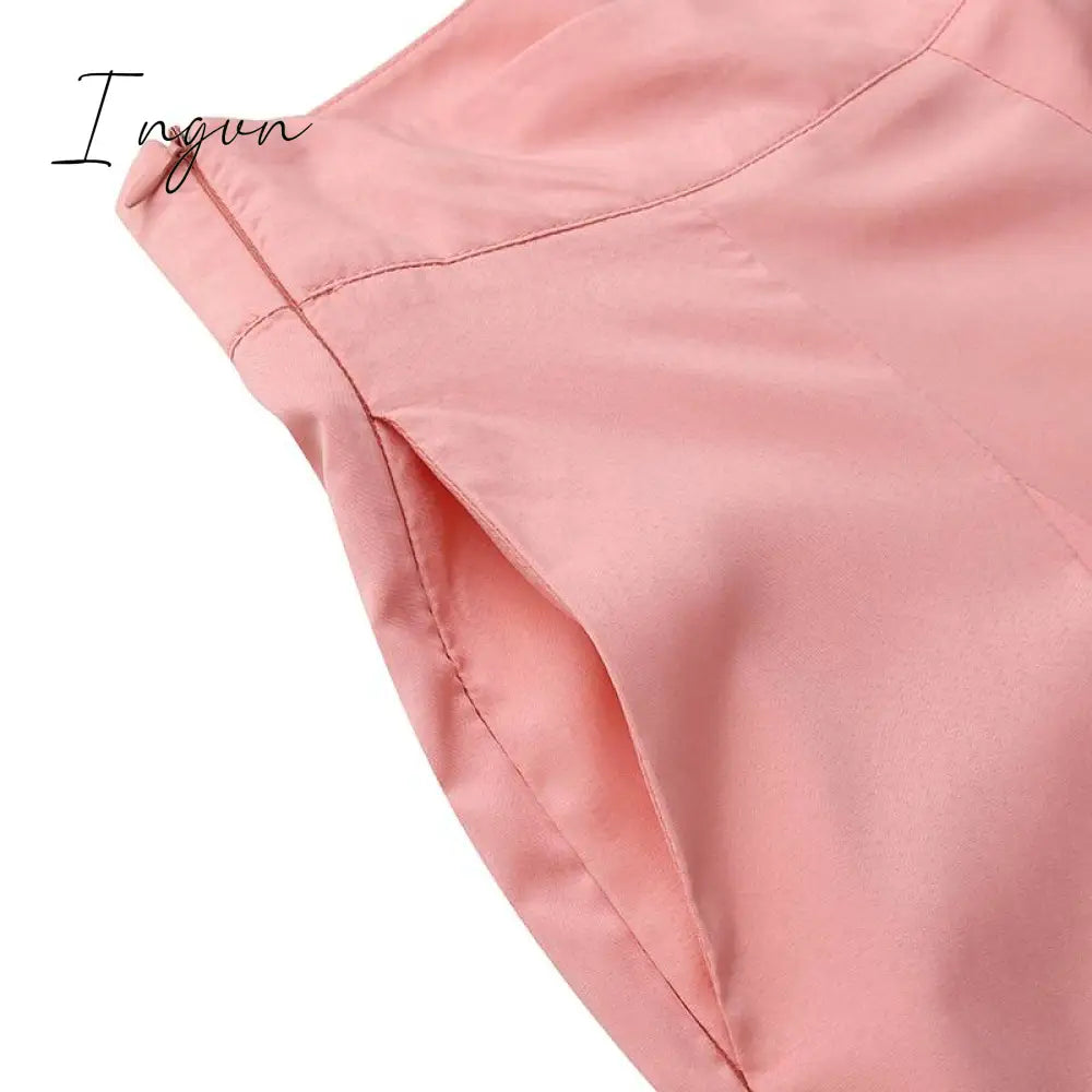 Ingvn - Women Elegant High Waist Wide Leg Pants Spring Vintage Flare Trousers Casual Solid Zipper Pantalon Female Palazzo