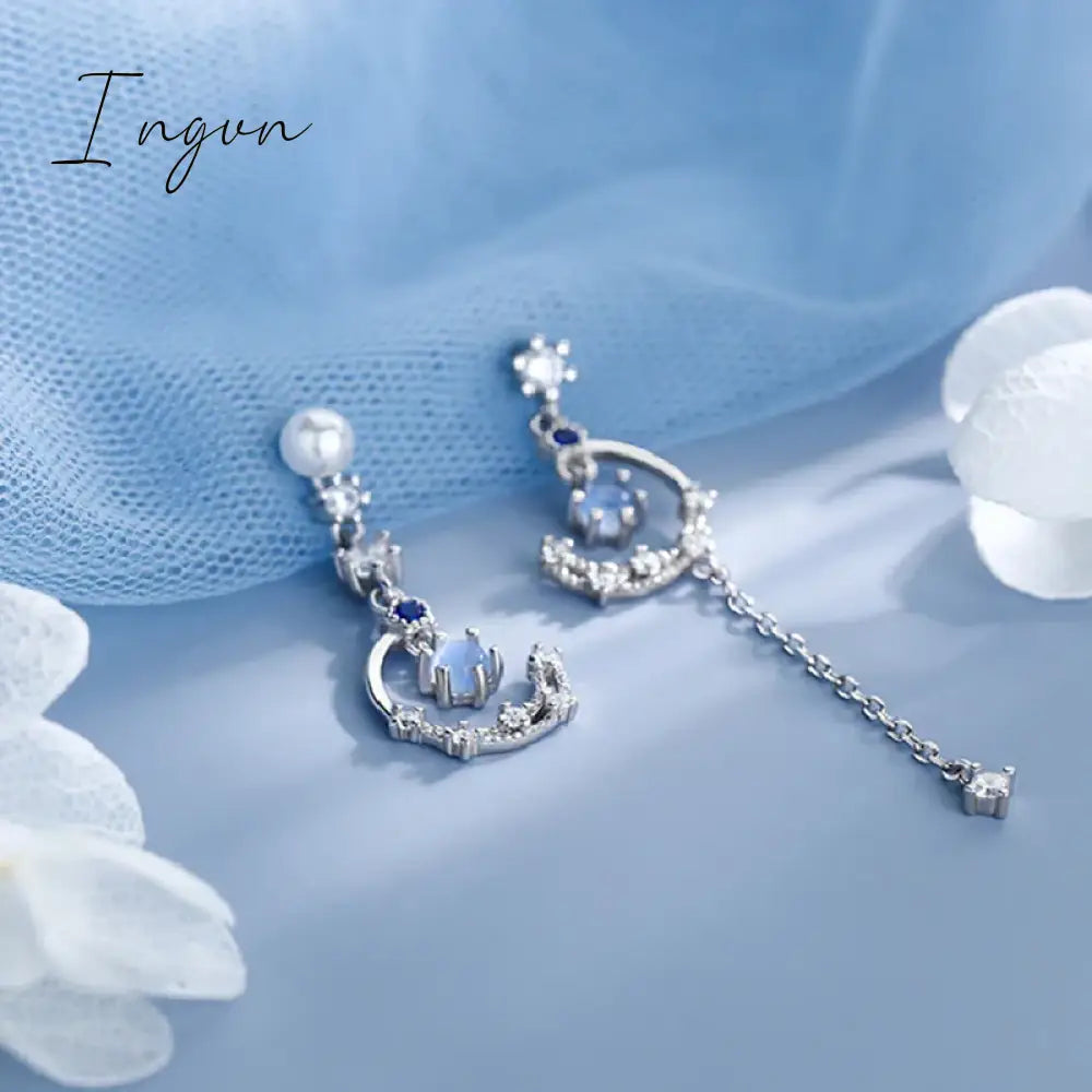 Korean New Light Luxury Zircon Moon Star Asymmetric Stud Earrings For Women Crystal Cloud Pearl Earring Girl Jewelry Gifts