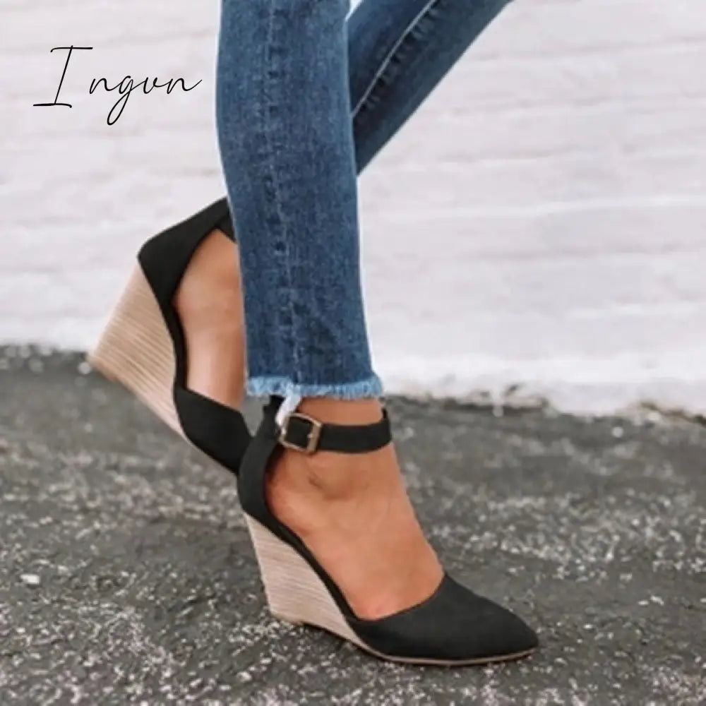 Ingvn - Classic Ankle Strap Wedge Shoes