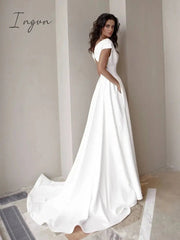 Ingvn - High Quality Elegant Casual Women's Dresses Sexy V-neck Side Slit Backless White Long Skirt Wedding Banquet Bridesmaid Dress Evening Gown