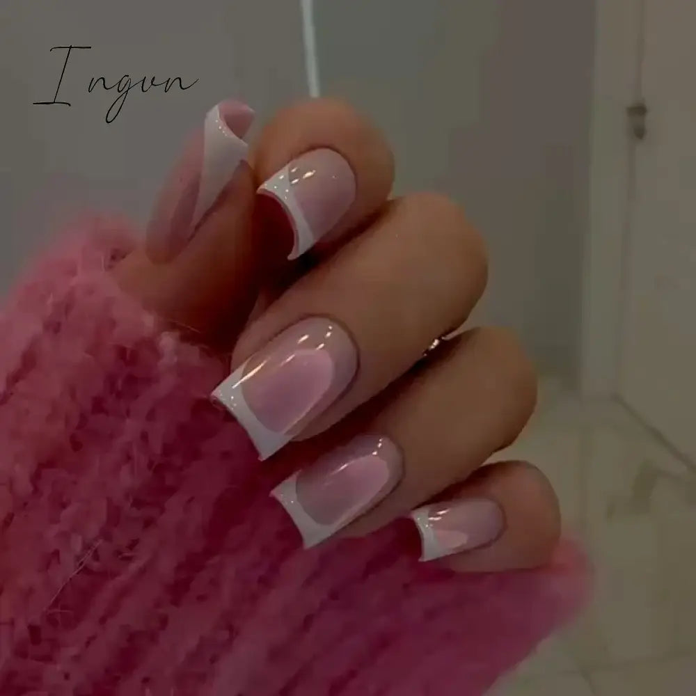 24Pcs French Tip  Press on Nails Short Coffin False Nails Simple Wearable Fake Nails Frosted Full Cover Press on Nail Tips Art
