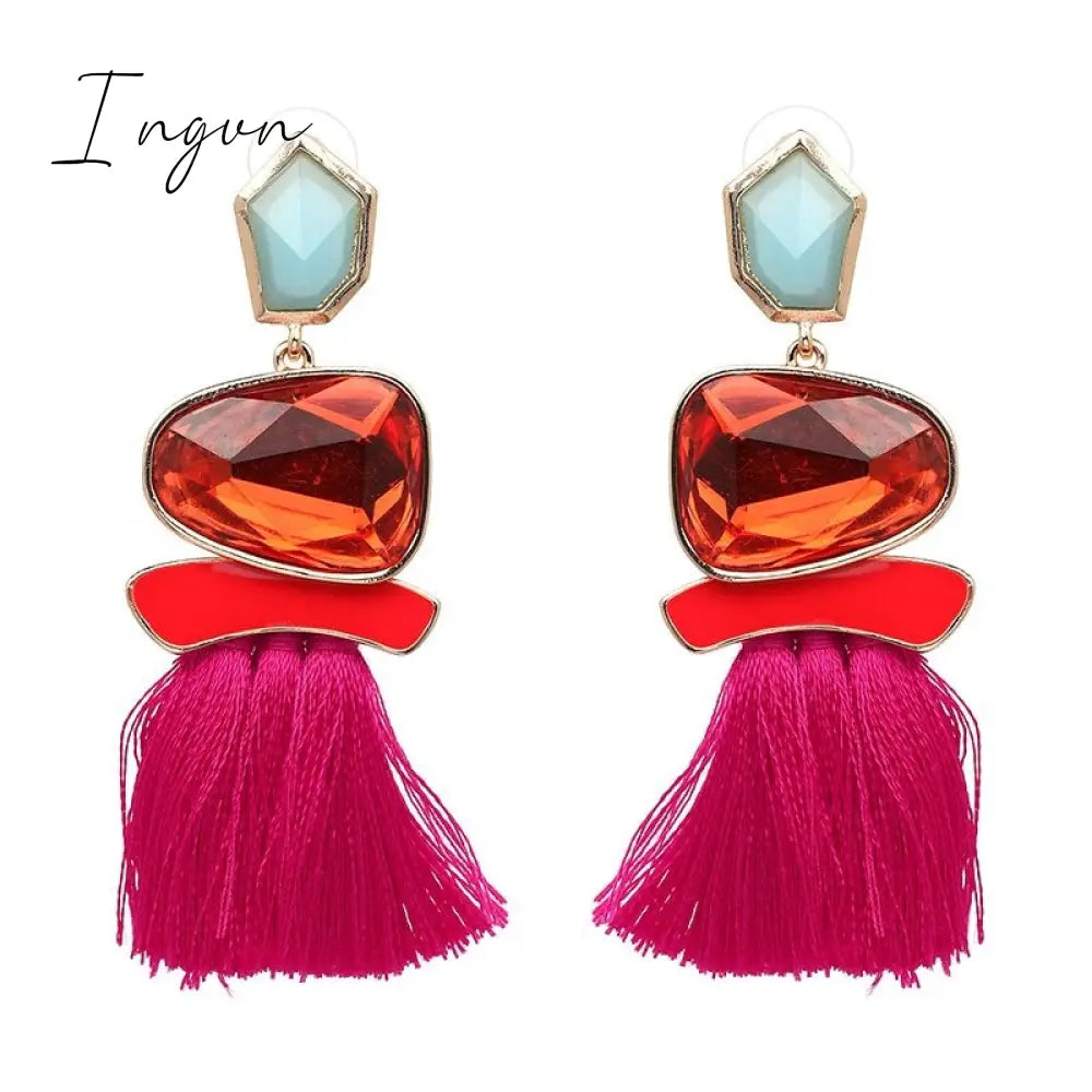 Ingvn - New Fringed Statement Drop Earrings Wedding Tassel Multicolored Hot Fashion STUD Earrings Jewelry Women 2023 Trend