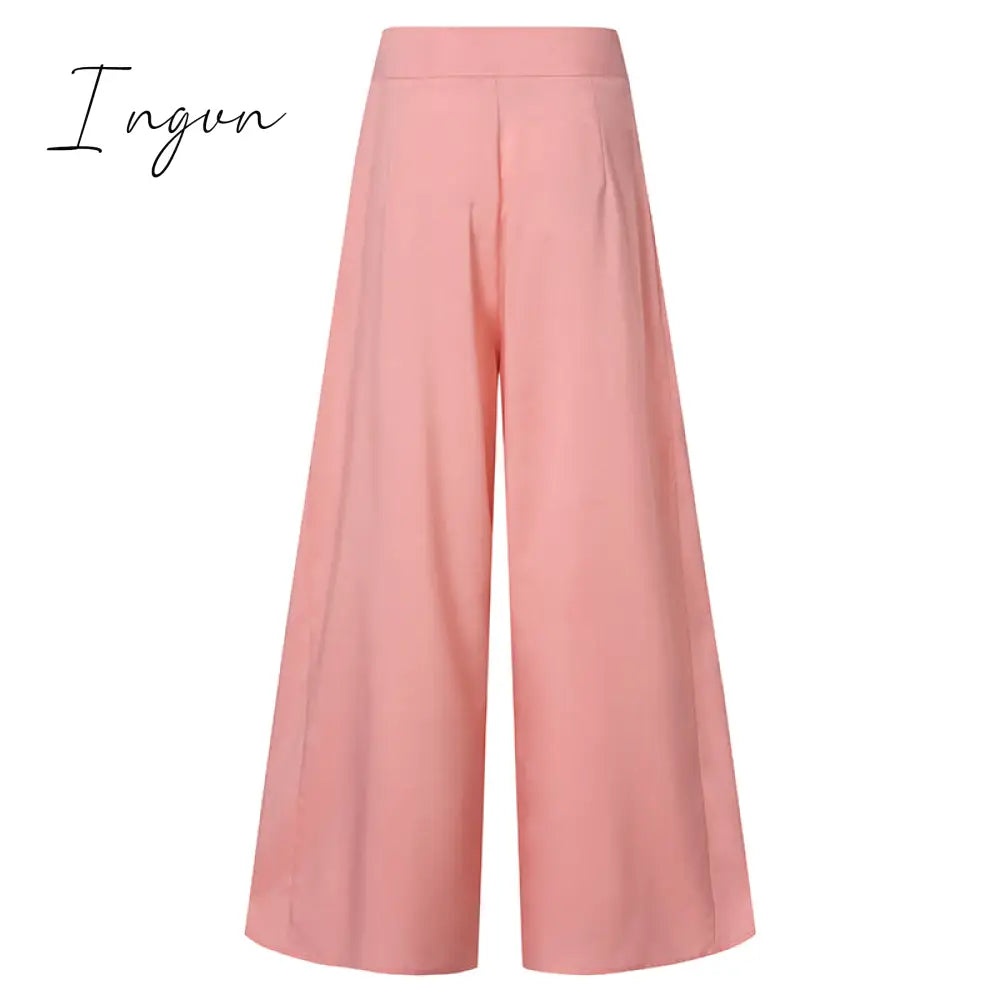 Ingvn - Women Elegant High Waist Wide Leg Pants Spring Vintage Flare Trousers Casual Solid Zipper Pantalon Female Palazzo