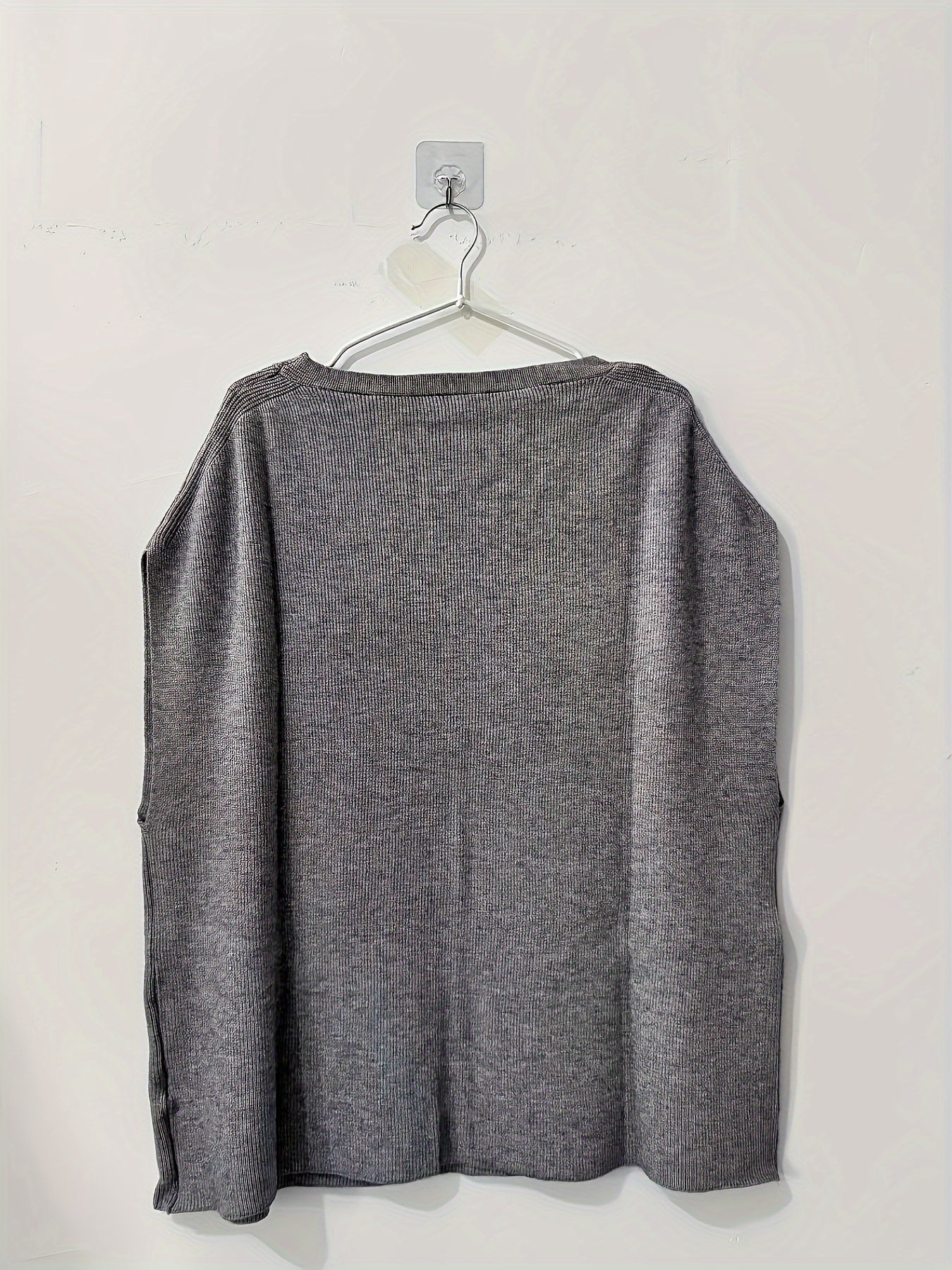 Women's V-Neck Knitted Cardigan, Casual Loose Fit Batwing Sleeves, Solid Color, Polyester, Spring/Autumn Fashion, Sleeveless Pullover Top for Ladies