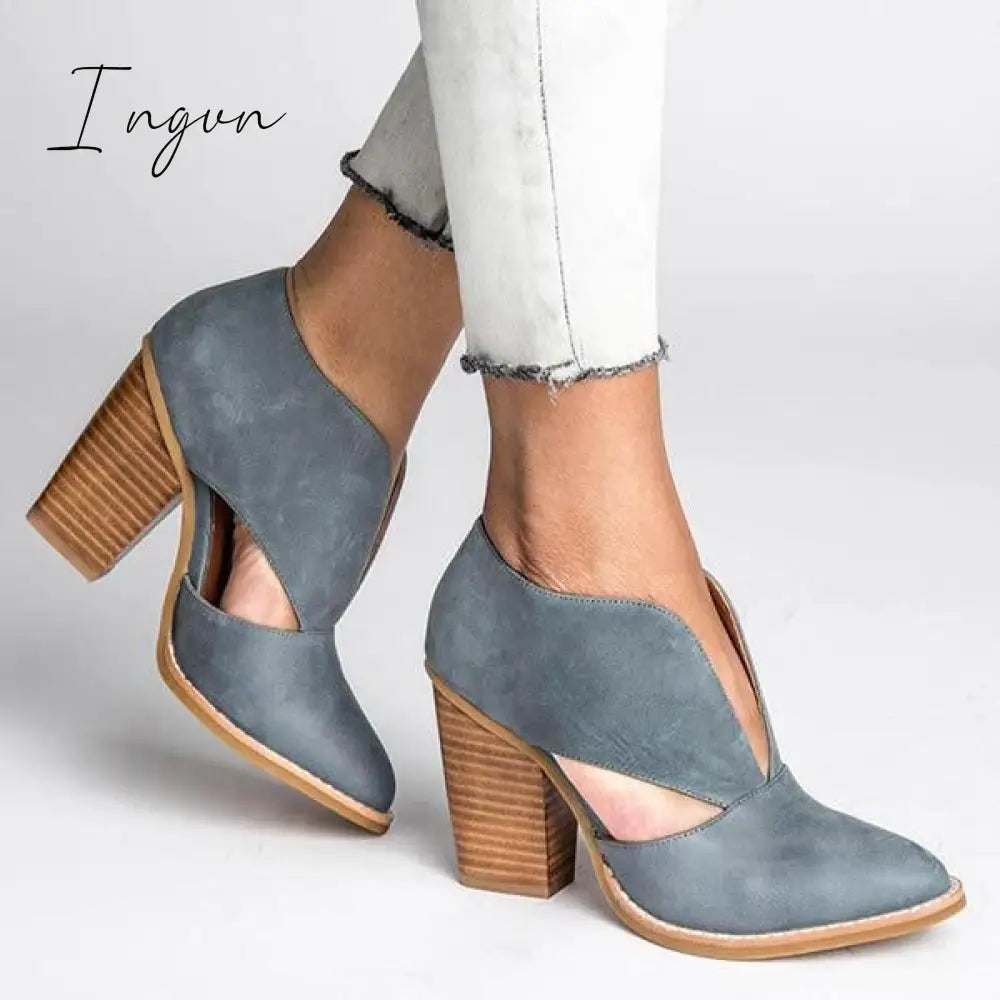 Ingvn - Round Toe Women Chunky Heel Casual Pu Ankle Boots