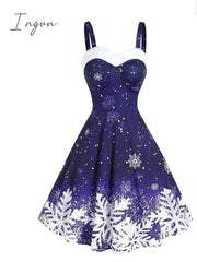 Ingvn - Women's Christmas Swing Dress Slip Dress Midi Dress Green Blue Purple Red Black Sleeveless Snowflake Cold Shoulder Print Winter Fall Spaghetti Strap Fashion Party Sexy S M L XL 2XL 3XL